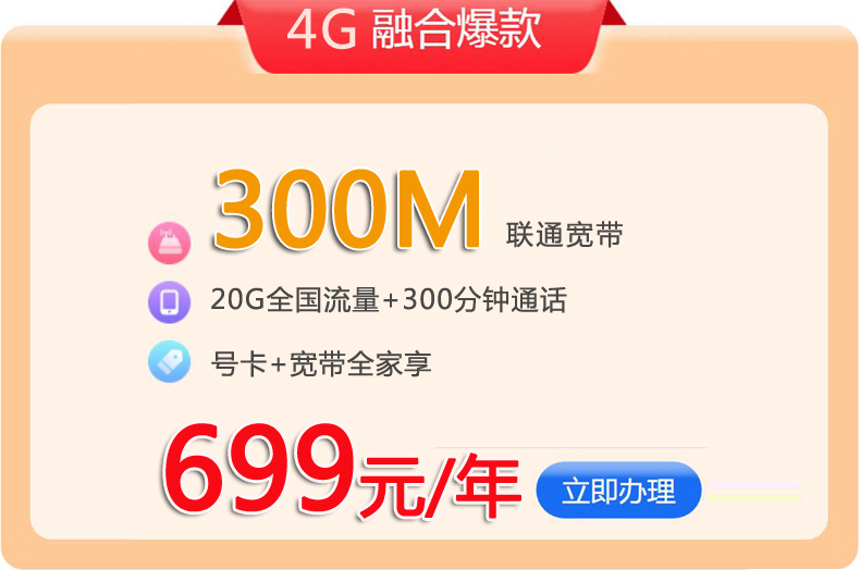 699元包年300M深圳联通特惠套餐